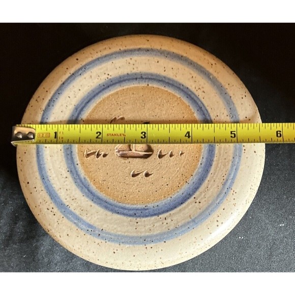 Blue stripe stoneware crock with lid with sail boat  6” X 2.5” - Picture 9 of 11